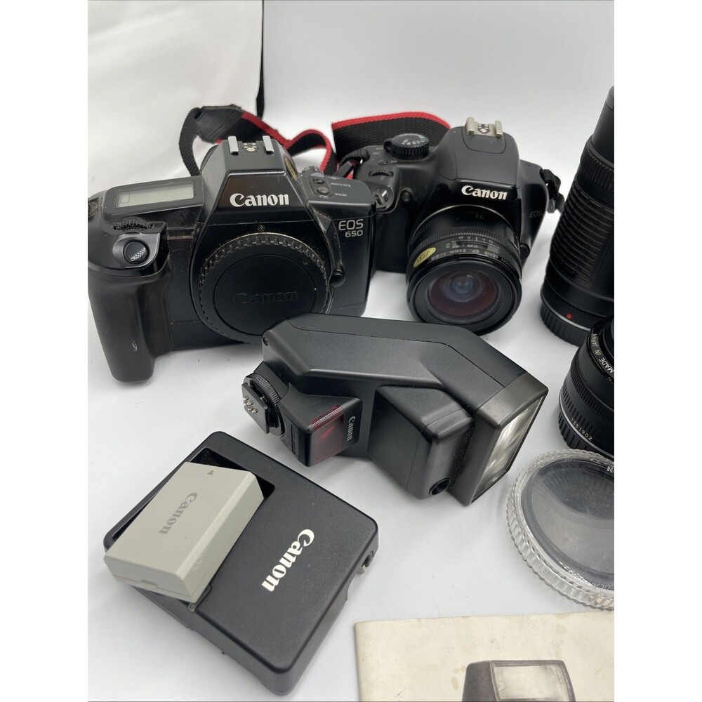 Canon EOS Rebel XS DSLR Camera Cannon 650 Speedlite 300ez Lens Lot Filters Works - Picture 2 of 16